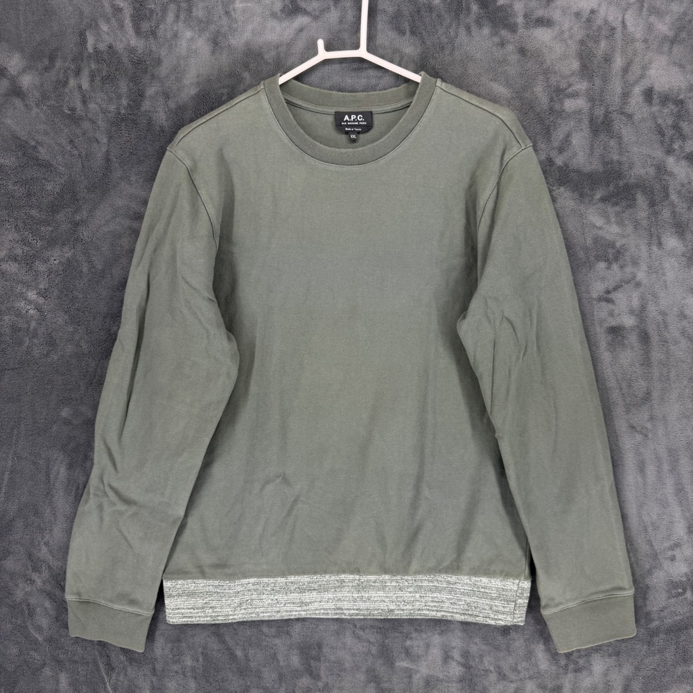 APC Rue Madame Paris Mens XXL Olive Green Sweatshirt Contrast Hem‎ RN 149947